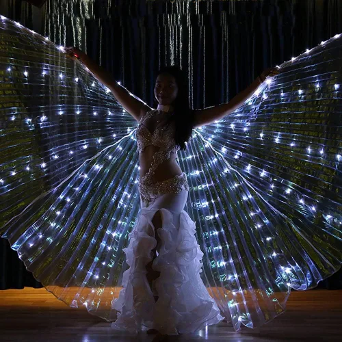 Vista 5 de Disfraz de Navidad para mujer, con luces LED, para danza del vientre, alas de isis, capa brillante para adultos