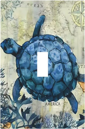 Vista 128 de Placa de Pared Tropical Océano Playa Azul Turquesa Tortuga Marina 1 Pandilla Cubiertas de Salida Duplex Receptáculo Placa Frontal Eléctrica