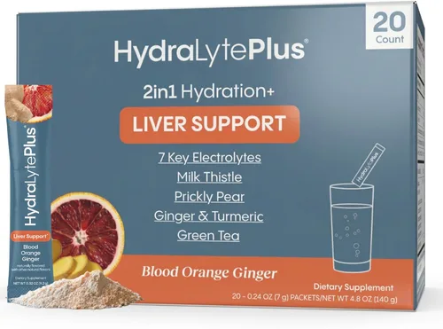 Hydralyte Soporte hepático + mezcla de electrolitos con cardo mariano, cúrcuma, jengibre, tuna espinosa, extracto de té verde formulado para una