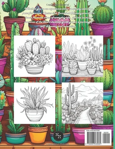 Vista 2 de Cactus and Succulent Serenity An Adult coloring book with 50 Cactus and Succulent illustrations