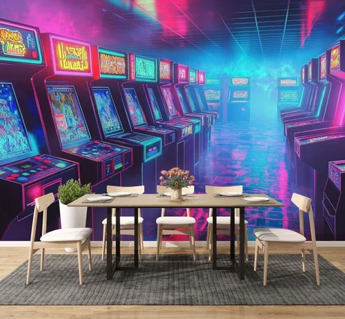 Vista 3 de Mural de pared moderno para despegar y pegar, diseño retro de los años 80, autoadhesivo, removibles, para sala de estar, dormitorio, fondo