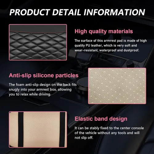 Vista 3 de Ohleats - Almohadilla de consola central para automóvil, funda protectora impermeable de cuero PU para reposabrazos de auto, cómoda alfombrilla