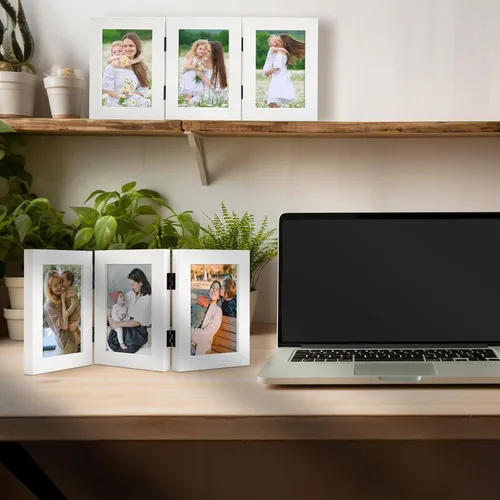 Vista 27 de Golden State Art - Marco decorativo con bisagras para mesa, escritorio, 3 aberturas verticales, con cristal real