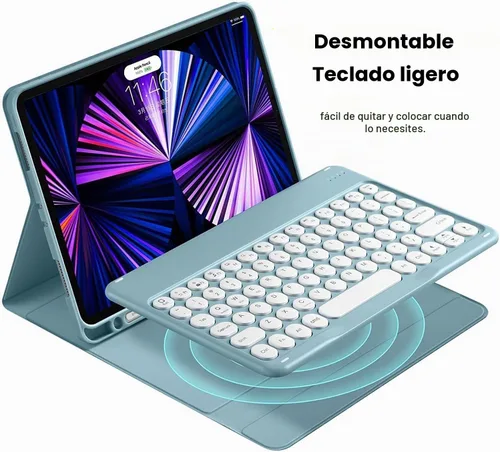 Vista 4 de Funda de teclado para Galaxy Tab S6 Lite de 10.4 pulgadas 2024/2022/2020 con soporte para bolígrafo, funda con soporte de teclas redondas delgadas