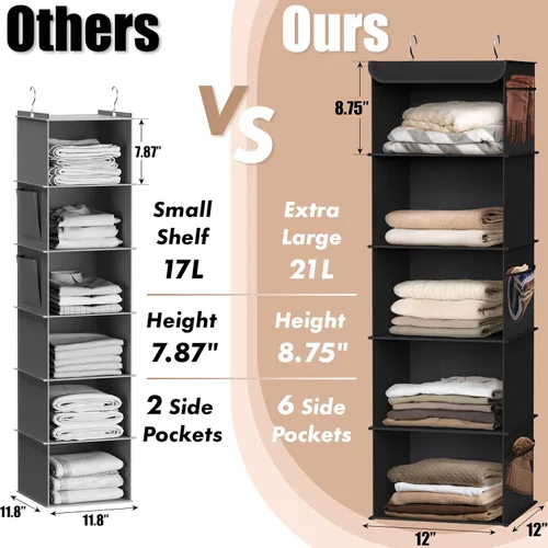 Vista 4 de Simple Houseware Organizador de armario colgante de 5 estantes, color negro