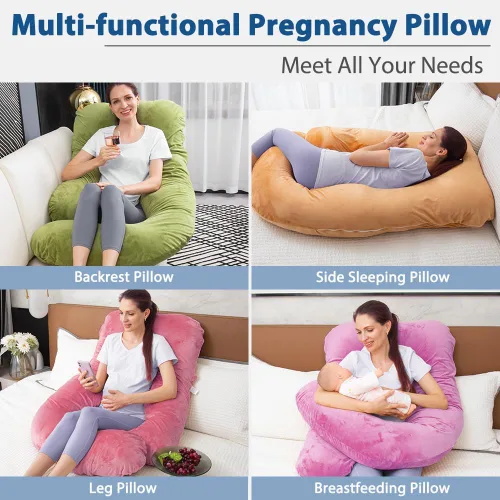 Vista 8 de Almohada de embarazo de 60 pulgadas para dormir, almohada corporal extra grande en forma de U, almohada de maternidad para mujeres embarazadas Marrón