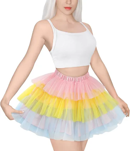 Vista 2 de Littleforbig Falda corta de bailarina de tul de malla para mujer, tutú de ballet con burbujas