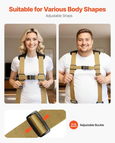 Vista 4 de VEVOR Correas móviles, soporta hasta 1000 libras, sistema de elevación y movimiento para 2 personas con 2 arnés y 2 correas de carga, elevación
