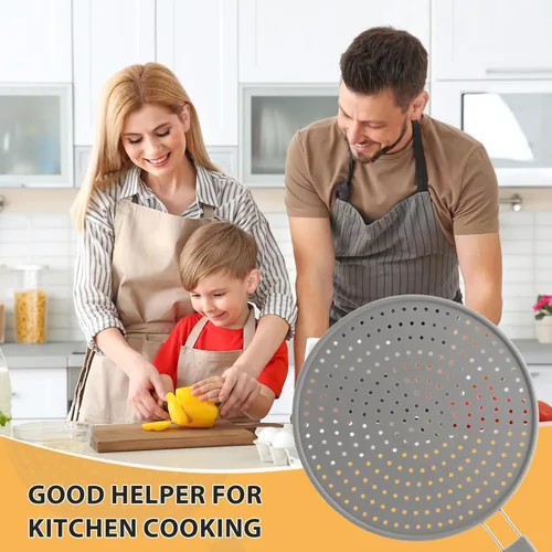 Vista 7 de Protector contra salpicaduras de 11 pulgadas para sartén, pantalla de salpicaduras de grasa de silicona para sartén y estufa, resistente al calor