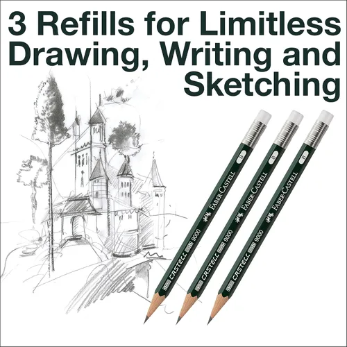 Vista 3 de Faber-Castell Perfect Pencil 9000 - Recambio de 3 unidades, plomo #2, sacapuntas y extensor (paquete de 1)