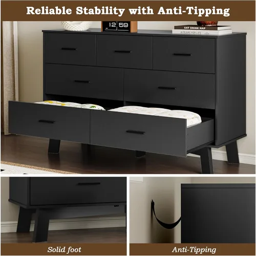 Vista 6 de BORNOON Cómoda para dormitorio con 7 cajones, cómoda moderna de 47.2 pulgadas de ancho con manijas de metal, base en forma de X y pata central