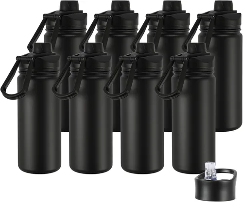 Vista 32 de Botella de agua aislada de 24 onzas con tapa con popote, botella de agua de metal de acero inoxidable con popote y tapa de boca ancha, botella