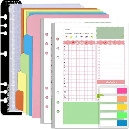 Vista 10 de Insertos para agenda Rancco A5, recambios mensuales para planificador, 90 páginas, papel de recambio para carpeta mensual de hojas sueltas con 6