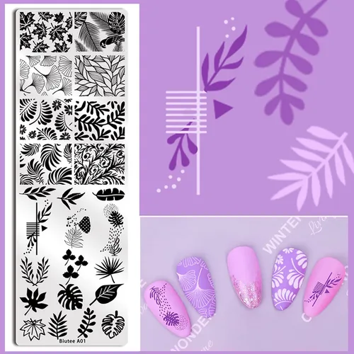 Vista 5 de Biutee Juego de placas de estampado de uñas, 10 piezas de sellos de uñas, raspador, kit de placas de arte de uñas, plantilla de placa de encaje