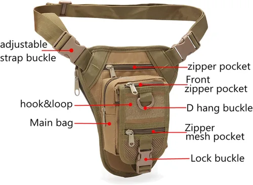 Vista 3 de Bolsa táctica Ejército Cintura Pierna Bolsa Ajustable Senderismo Caza Riñonera Militar Molle Drop Leg Bolsas, Negro