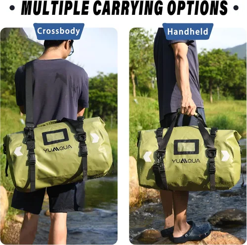 Vista 4 de YUMQUA Waterproof Duffel Bag, Motorcycle Duffle Bag, Heavy Duty Roll Top Large Dry Bags Waterproof with Durable Straps & Handle for Travel Outdoor