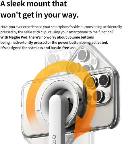 Vista 3 de araree MAGFIE - Trípode magnético para selfie compatible con MagSafe, palo selfie extensible de 27 pulgadas, con control remoto inalámbrico