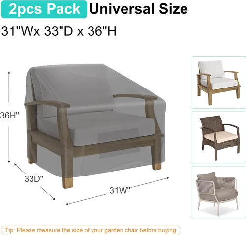 Vista 2 de Fundas para Sillas de Patio para Muebles de Exterior Impermeables Paquete de 2, Fundas para Sillas de Césped 600D Tela Oxford de Servicio Pesado
