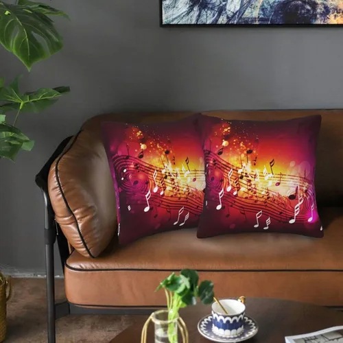 Vista 2 de 2 Pack Decorative Throw Pillow Covers 18"x18" Square Cushion Cover Boho Farmhouse Pillowcase for Couch Sofa Bedroom Living Room Home Decor Music