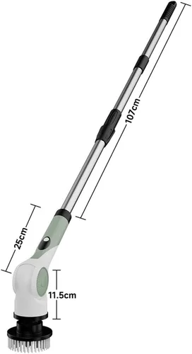 Vista 2 de Limpiador eléctrico giratorio, cabezales de cepillo de limpieza inalámbrico portátil y mango de extensión ajustable, potente limpiador de ducha