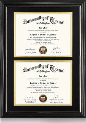 Vista 62 de GraduationMall Marco de diploma de certificado de 8.5 x 11, madera maciza y vidrio templado, acabado negro con ribete dorado