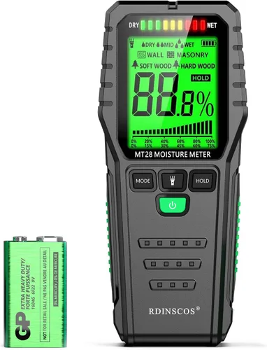 RDINSCOS Medidor de humedad sin pines para pared, madera y mampostería - Detector de humedad digital no invasivo con profundidad de 0.748 in,