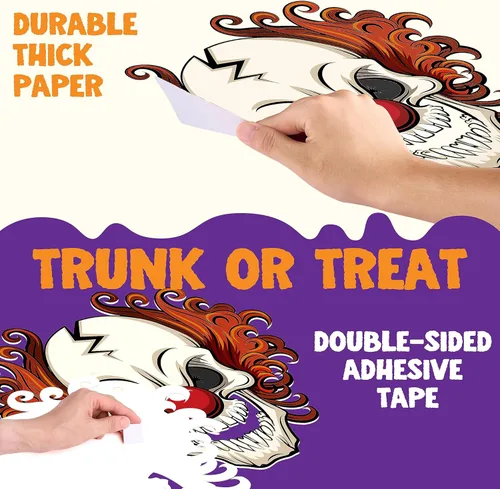 Vista 3 de JOYIN Kit de decoración de coche para SUV, decoración de Halloween, circo, carnaval, payaso, luces LED, calcomanías para puerta de casa embrujada