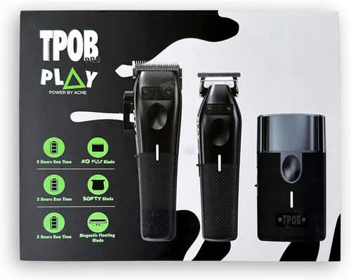 Vista 3 de TPOB Play Barber - Cortapelos para hombre de 7500 RPM con empuñaduras de goma (Blackout 3 Set)