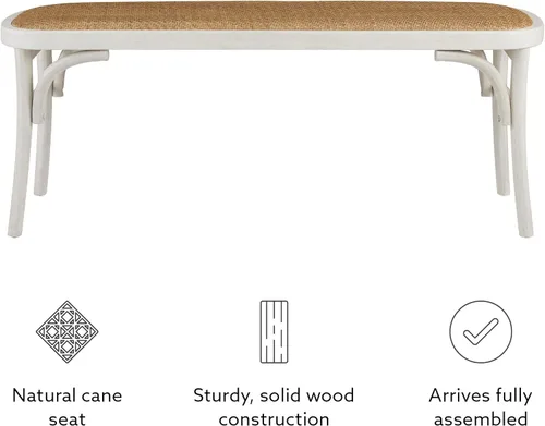 Vista 10 de Linon Banco Hank de madera curvada blanca con asiento de ratán tejido natural