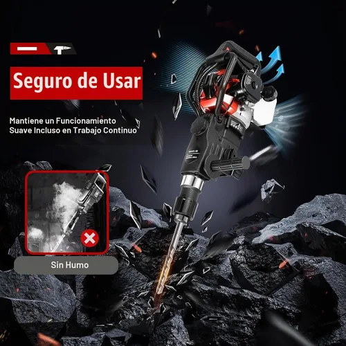 Vista 3 de Martillo de demolición de 32.7 CC, trituradora de hormigón de 2 tiempos, martillo Jack de servicio pesado de 1100 W, 5 piezas de broca de cincel