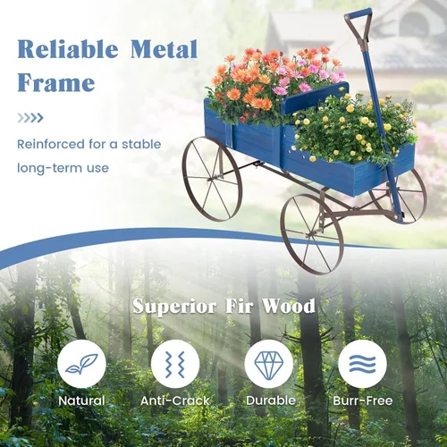 Vista 6 de Giantex Maceta decorativa para jardín, carrito pequeño con ruedas de metal, camas elevadas de madera, soporte para macetas para patio trasero