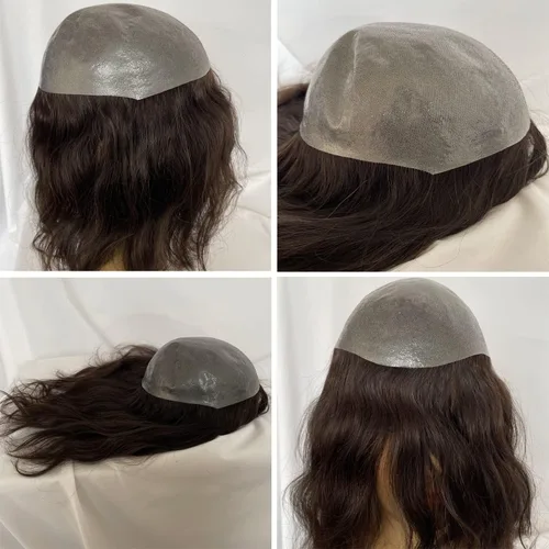 Vista 6 de Voloria Toppers de cabello humano real de 12 pulgadas para mujer, densidad media, base de poliuretano completa, extensiones de cabello