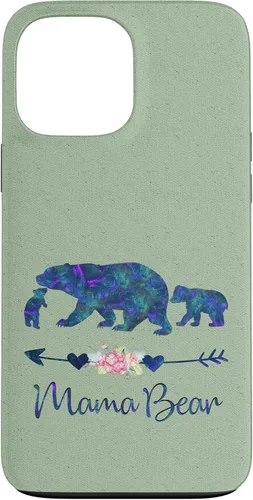 Vista 23 de Teal Blue Purple Floral Mama Bear and Two Cubs Light Green Case for iPhone 16