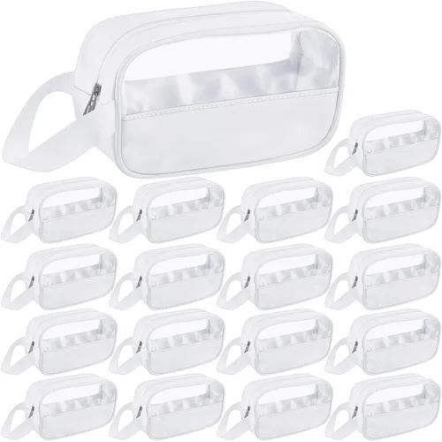 Vista 9 de Tanlade 18 bolsas de cosméticos transparentes a granel, bolsa de maquillaje translúcida para mujer, impermeable, portátil, juego de bolsas de Negro