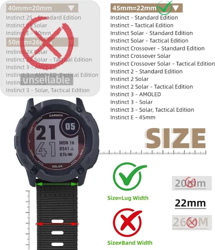 Vista 3 de Correa de repuesto para reloj Garmin Instinct Instinct 3 de 1.772 in, compatible con Garmin Instinct Solar, Tactical, Tide Esports, Sport Outdoor