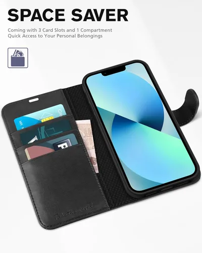 Vista 7 de TUCCH Funda tipo cartera para iPhone 13 Mini, carcasa interior de TPU a prueba de golpes, piel sintética, bloqueo RFID, soporte para tarjeta