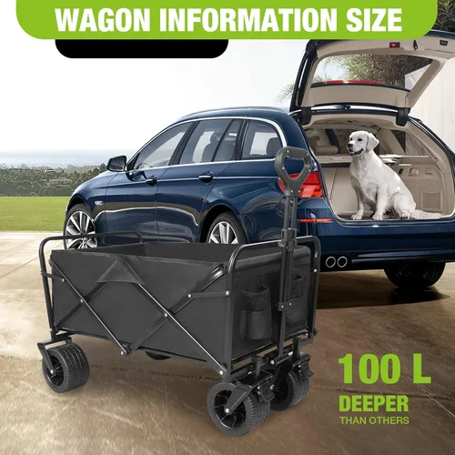 Vista 3 de Carro de playa plegable con ruedas grandes todo terreno para arena, carros plegables resistentes con mango ajustable para exteriores, jardín