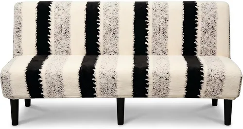 MIFXIN Armless Sofa Cover Futon Slipcover Stretch Spandex Folding Sofa Bed Couch Non-Armrest Furniture Protector with Elastic Bottom (Fleece Black)