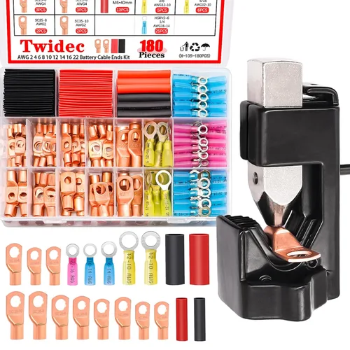 Vista 9 de Twidec /130 terminales de cable de batería AWG 2 4 6 8 10 12 14 16 calibre 16, terminales de anillo de cobre, terminales de anillo de cobre