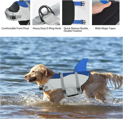 Vista 5 de Dogcheer Chaleco salvavidas para perro, pequeño, chaleco salvavidas ajustable para mascotas, chaleco de natación para cachorros, chaleco salvavidas