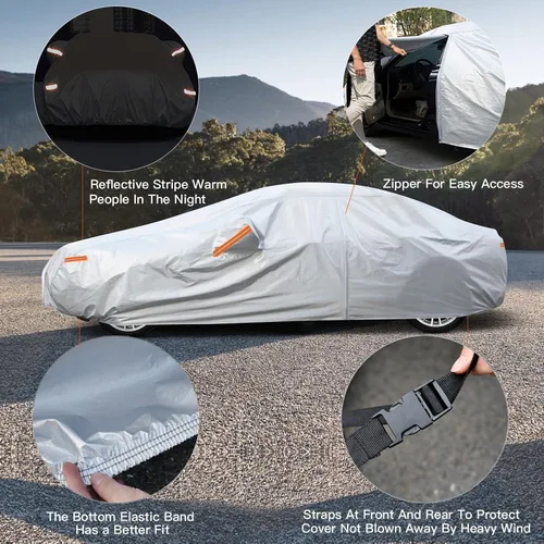 Vista 3 de Kayme - Cubierta de 6 capas para automóvil, impermeable, para todo tipo de clima, protección completa para exteriores contra lluvia, sol y rayos