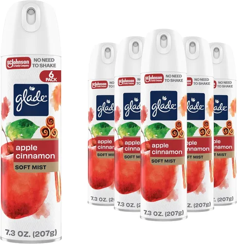 Glade Ambientador en aerosol, aroma a manzana y canela, combate el olor para ofrecer frescura duradera, 7.3 onzas, 6 unidades