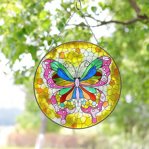 Vista 2 de Mariposa para colgar en la ventana, mosaico, mariposa, atrapasoles para ventana interior, paneles de vidrio, decoración artística, regalos