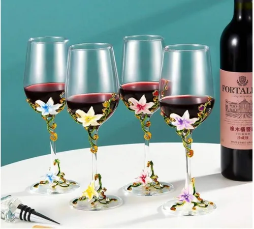 Vista 5 de Simcat Copas de vino de cristal esmaltadas pintadas hechas a mano, copa de vino transparente refinada, tallo para cabernet, regalos