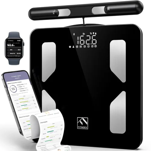 Vista 10 de FITINDEX Báscula con IMC, grasa corporal, masa muscular, báscula inteligente para peso corporal, Bluetooth, digital, sincronización con aplicación