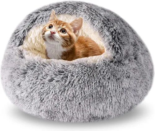 Vista 12 de FORMYCATIE Camas para gatos de interior, cueva de gatos, para cachorros y gatitos, cama relajante para perros pequeños con cueva cubierta