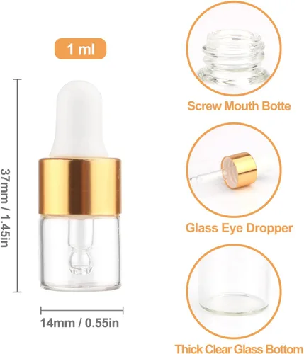 Vista 2 de 15 botellas de cristal con gotero de aceite esencial, mini botella de perfume transparente de 0.0 fl oz/0.1 fl oz/0.1 fl oz, frascos de muestra