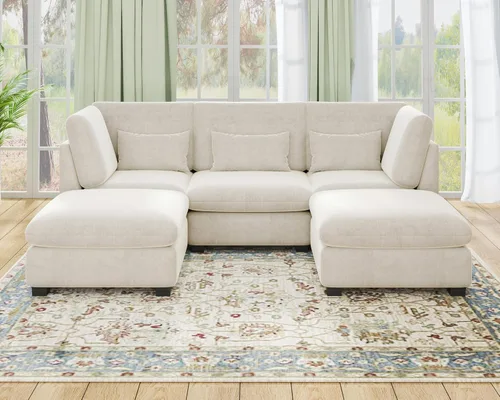 Vista 28 de Sofá Modular de Tamaño Grande, Sofá Seccional de Chenilla Cloud Extra Profundo con Chaise Otomana, Sofá Cama de Chenilla Esponjosa de 5 Asientos