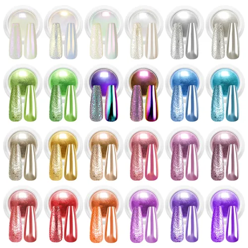 Vista 8 de Kit de polvo de uñas cromado y gel de uñas 3D BISHENGYF: 0.53 oz No Wipe 3D Sculpting Gel Aurora Rosa Blanco Perla Oro Cromo Polvo de uñas