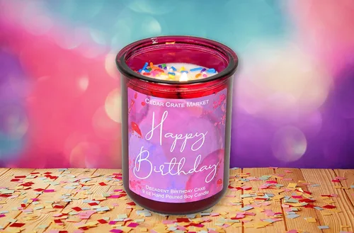 Vista 2 de Cedar Crate Market - Vela de feliz cumpleaños - Vela de cera de soja perfumada con chispas para el hogar, regalos de feliz cumpleaños para mujeres